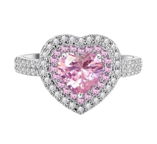 Herz geformte rosa kubische Zirkon Engagement Versprechen Band 925 Sterling Silber Vorschlag Ring Jubiläums Ehering Simulierter Diamantring von GGYTMQL