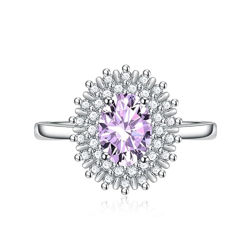 Kubische Zirkonia -Brauthalo -Ringe Oval Cut CZ Engagement Ehering für Frauen 925 Sterling Silber erzeugt Ruby Red Edelstein Emerald Topaz Pink Gem Versprechen offen einstellbarer Ring (Pink) von GGYTMQL