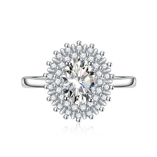 Kubische Zirkonia -Brauthalo -Ringe Oval Cut CZ Engagement Ehering für Frauen 925 Sterling Silber erzeugt Ruby Red Edelstein Emerald Topaz Pink Gem Versprechen offen einstellbarer Ring (Pink) von GGYTMQL