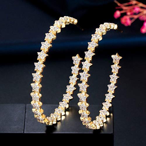 Kubische Zirkonia Sternform Langer großer runder Kreis -Hoop Ohrringe Frauen Farbparty Schmuck Kubische Zirkonia Sternform Langer großer runder Kreis -Hoop Ohrringe Frauen Farbparty Schmuck von GGYTMQL