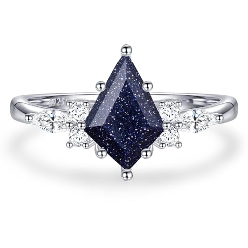 Natural Edelsteinringe Sterling Silber Engagement Ringe für Frauen Kite Schnitt Lapis Lazuli Eheringe Lapis Lazuli Versprechen Ringgeschenk für Valentinstag Größe 5-9 von GGYTMQL