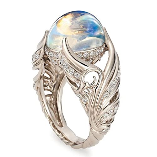 Natural Moonstone Ring für Frauen 925 Sterling Silber Ring Angel Wings Ehering Charming Diamond Engagement Promise Rings Größe 6-10 von GGYTMQL