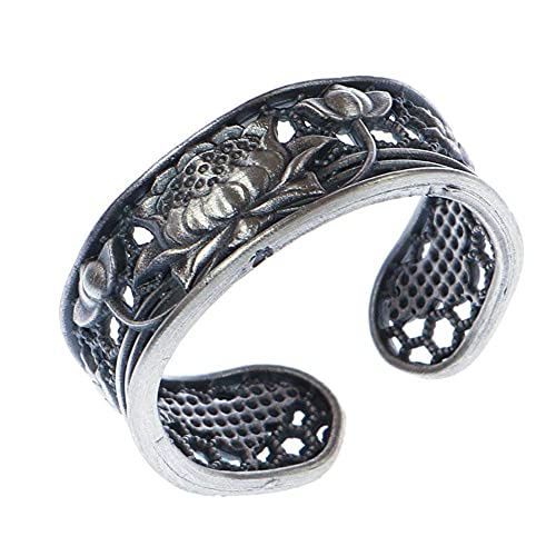 Ohrringe für Damen Verstellbare Ringfrauen, S925 Sterling Metall Retro Distressed Hollow Bud Nation Verstellbares offenes Knöchelschwanzringfinger von GGYTMQL
