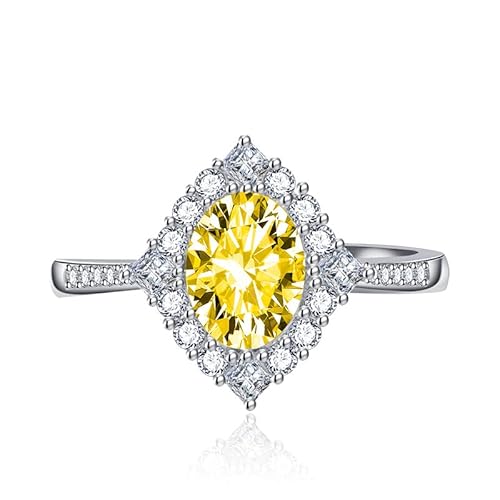 Oval Diamond Art Deco Halo Ring für Frauen Diamant geschnitten Kubikzirkonia CZ Eternity Engagement Ehering Ruby Emerald Topaz Pink Edelstein Jubiläum Mode Schmuck offen verstellbarer Ring (weiß) von GGYTMQL