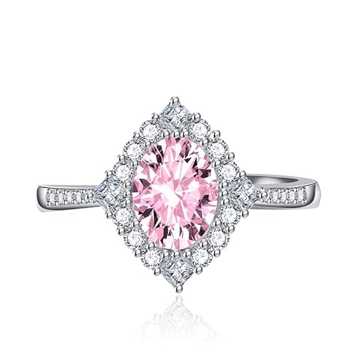 Oval Diamond Art Deco Halo Ring für Frauen Diamant geschnitten Kubikzirkonia CZ Eternity Engagement Ehering Ruby Emerald Topaz Pink Edelstein Jubiläum Mode Schmuck offen verstellbarer Ring (weiß) von GGYTMQL