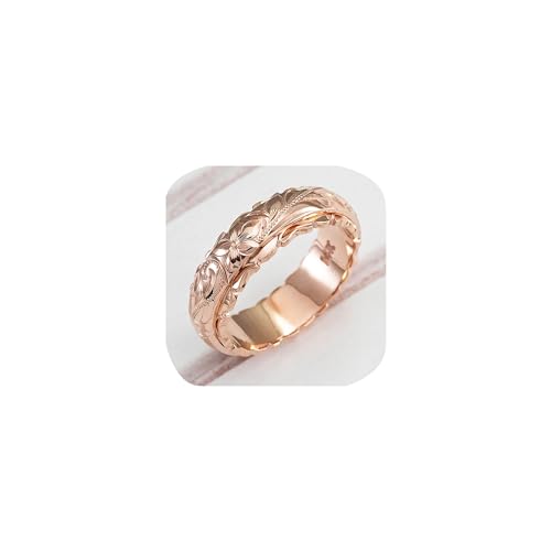 Roségold plattiert 925 Sterling Silver Hawaiian Prinzessin Plumeria Blume Schriftrolle Versprechen Ring Stapelbares Hochzeitsverlobungsband Gravures Rosenblumenring für Frauen (Roségold 9#), von GGYTMQL
