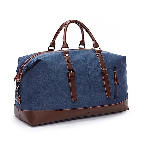 RHAIYAN Canvas Leder Herren Reisetaschen Handgepäck Tasche Herren Seesack Handtasche Reisetasche Große Wochenendtasche (Color : Blue Large) von GGZONE