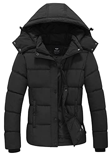 GGleaf Damen Wintermäntel Steppjacke Pufferjacke Warm Schneemantel mit abnehmbarer Kapuze, Schwarz, XXL GGleaf Damen Wintermäntel Steppjacke Pufferjacke Warm Schneemantel mit abnehmbarer Kapuze, Schwarz, XXL von GGleaf