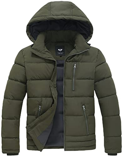 GGleaf Herren-Winterjacke mit Kapuze, gesteppt, dicker Daunenmantel, isoliert und wasserabweisend, Grün (Army Green), X-Large von GGleaf