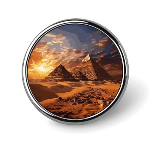 Ägyptische Pyramiden runde Anstecknadel Brosche Abzeichen niedliche Krawattennadel für Hüte, Kleidung, Taschen, einzigartiges Mode-Accessoire, Geschenk für Männer und Frauen, rund, Aluminium, kein von GHBNK