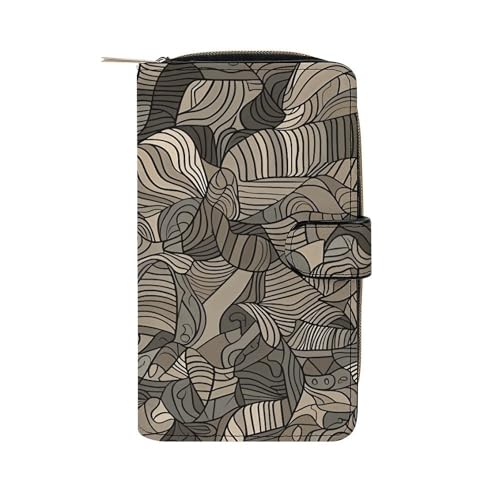 Damen Leder Geldbörse Lange Geldbörse für Männer Grün Vogel Malerei Wristlet Wallets mit 12 Kartenhalter Große Kapazität Münzfach, Beigefarbenes Blockmuster, 19.7x11x3.5cm von GHBNK