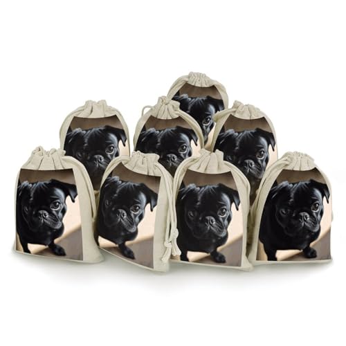 GHBNK Bunches Pocket Black Pug Dog Puppy Small Pocket Cotton Drawstring Bags Reusable Sachet Bag, Stil:, Einheitsgröße von GHBNK