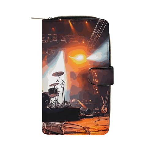 GHBNK Damen Leder Geldbörse Lang Geldbörse für Männer Eisbären Nordlichter Wristlet Wallets mit 12 Kartenhalter Große Kapazität Münzfach, Rock-Konzertbühne, 19.7x11x3.5cm von GHBNK