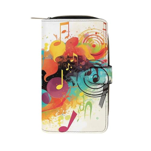 GHBNK Damen Leder Geldbörse Lang Geldbörse für Männer Kamel Sky Wristlet Wallets mit 12 Kartenhalter Große Kapazität Münzfach, Abstrakte Musik, 19.7x11x3.5cm von GHBNK