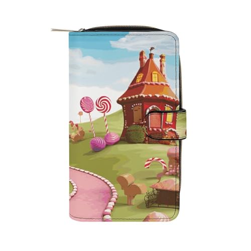 GHBNK Damen Leder Geldbörse Lang Geldbörse für Männer Kamel Sky Wristlet Wallets mit 12 Kartenhalter Große Kapazität Münzfach, Candy Land, 19.7x11x3.5cm von GHBNK