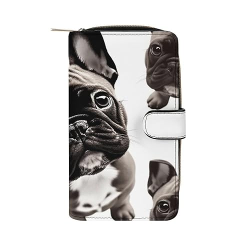 GHBNK Damen Leder Geldbörse Lang Geldbörse für Männer Kamel Sky Wristlet Wallets mit 12 Kartenhalter Große Kapazität Münzfach, Französische Bulldogge, 19.7x11x3.5cm von GHBNK