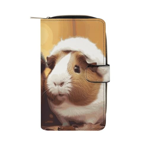 GHBNK Damen Leder Geldbörse Lang Geldbörse für Männer Kamel Sky Wristlet Wallets mit 12 Kartenhalter Große Kapazität Münzfach, Niedliche Meerschweinchen, 19.7x11x3.5cm von GHBNK