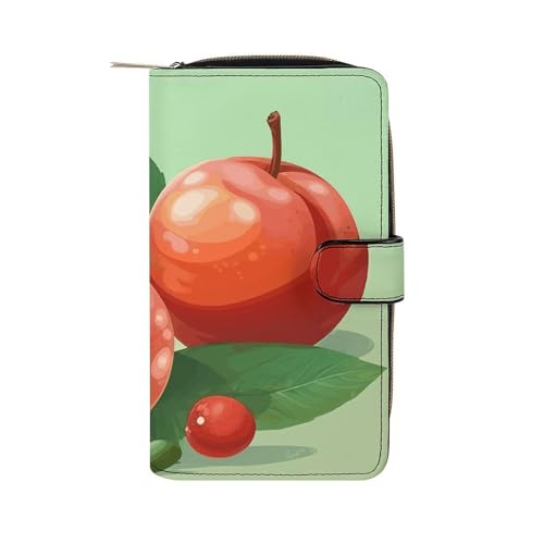 GHBNK Damen Leder Geldbörse Lang Geldbörse für Männer Orange Flasche Wasser Wristlet Geldbörsen mit 12 Kartenhalter Große Kapazität Münzfach, Pfirsichfrucht, 19.7x11x3.5cm von GHBNK
