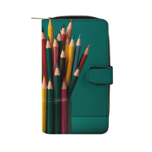 GHBNK Damen Leder Geldbörse Lang Geldbörse für Männer Orange Flasche Wasser Wristlet Geldbörsen mit 12 Kartenhalter Große Kapazität Münzfach, Stifthalter, 19.7x11x3.5cm von GHBNK