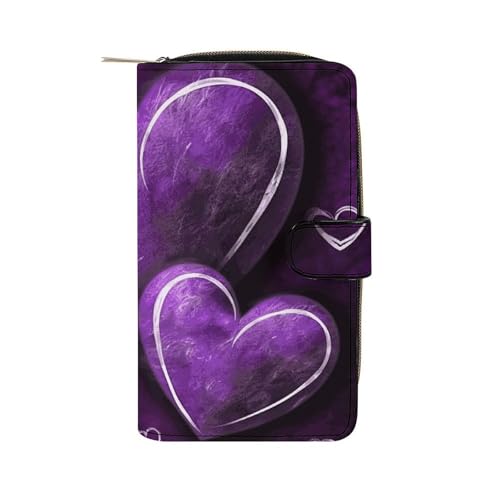 GHBNK Damen Leder Geldbörse Lang Geldbörse für Männer Weiß Eidechse Wristlet Geldbörsen mit 12 Kartenhalter Große Kapazität Münzfach, Lila Herzen, 19.7x11x3.5cm von GHBNK