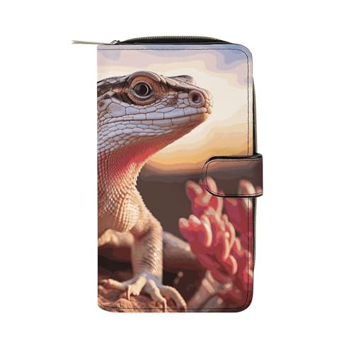 GHBNK Damen Leder Geldbörse Lang Geldbörse für Männer Weiß Eidechse Wristlet Geldbörsen mit 12 Kartenhalter Große Kapazität Münzfach, Weiß / Echse, 19.7x11x3.5cm von GHBNK