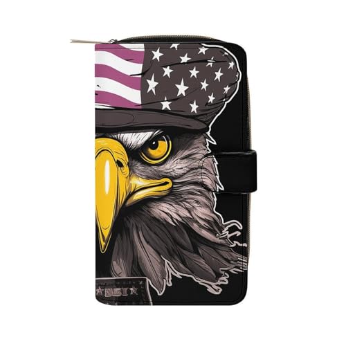 GHBNK Damen Leder Geldbörse Lange Geldbörse für Männer Coole Adler Wristlet Wallets mit 12 Kartenhalter Große Kapazität Münzfach, Cool Eagle, 19.7x11x3.5cm von GHBNK