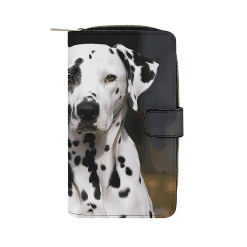GHBNK Damen Leder Geldbörse Lange Geldbörse für Männer Französische Bulldogge Hund Süße Handgelenktaschen mit 12 Kartenhalter Große Kapazität Münzfach, Dalmatiner Hund, 19.7x11x3.5cm von GHBNK