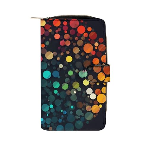 GHBNK Damen Leder Geldbörse Lange Geldbörse für Männer Geometrische Balance Wristlet Geldbörsen mit 12 Kartenhalter Große Kapazität Münzfach, Ein Strauß farbiger Punkte, 19.7x11x3.5cm von GHBNK