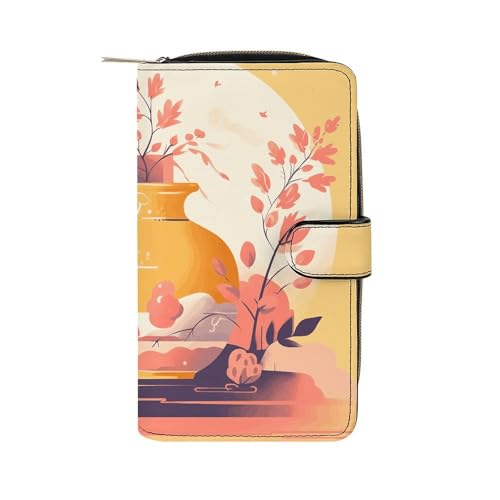 GHBNK Damen Leder Geldbörse Lange Geldbörse für Männer Handgezeichnete Wal-Handgelenk-Geldbörsen mit 12 Kartenhalter Große Kapazität Münzfach, Handbemalung, 19.7x11x3.5cm von GHBNK