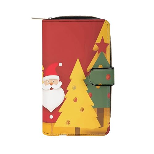 GHBNK Damen Leder Geldbörse Lange Geldbörse für Männer Handgezeichnete Wal-Handgelenk-Geldbörsen mit 12 Kartenhalter Große Kapazität Münzfach, Happy Santa Claus, 19.7x11x3.5cm von GHBNK