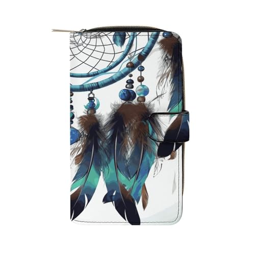 GHBNK Damen Leder Geldbörse Lange Geldbörse für Männer Kiwi Slice Wristlet Wallets mit 12 Kartenhalter Große Kapazität Münzfach, Indianer Traumfänger, 19.7x11x3.5cm von GHBNK