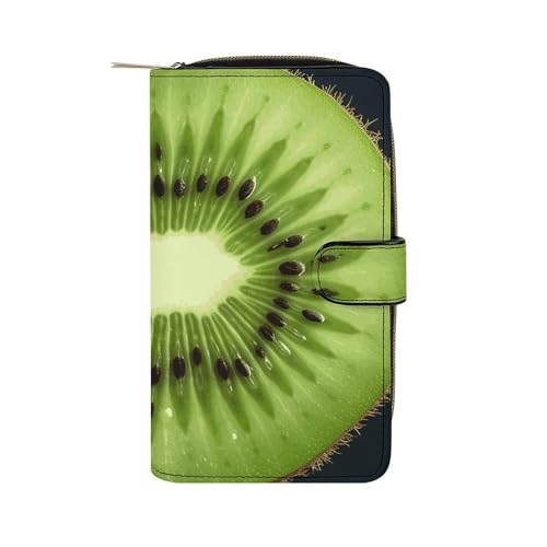 GHBNK Damen Leder Geldbörse Lange Geldbörse für Männer Kiwi Slice Wristlet Wallets mit 12 Kartenhalter Große Kapazität Münzfach, Kiwi-Scheiben, 19.7x11x3.5cm von GHBNK