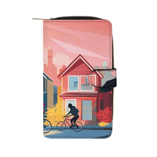 GHBNK Damen Leder Geldbörse Lange Geldbörse für Männer Little Bell mit Schleife Wristlet Wallets mit 12 Kartenhalter Große Kapazität Münzfach, Kohlenstoffarmes Reisen, 19.7x11x3.5cm von GHBNK