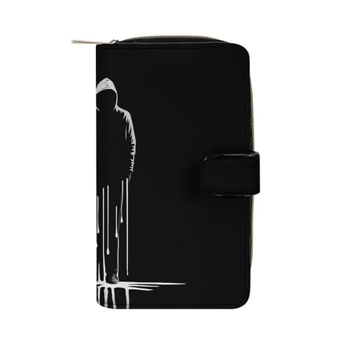 GHBNK Damen Leder Geldbörse Lange Geldbörse für Männer Little Bell mit Schleife Wristlet Wallets mit 12 Kartenhalter Große Kapazität Münzfach, Man After the Rain, 19.7x11x3.5cm von GHBNK