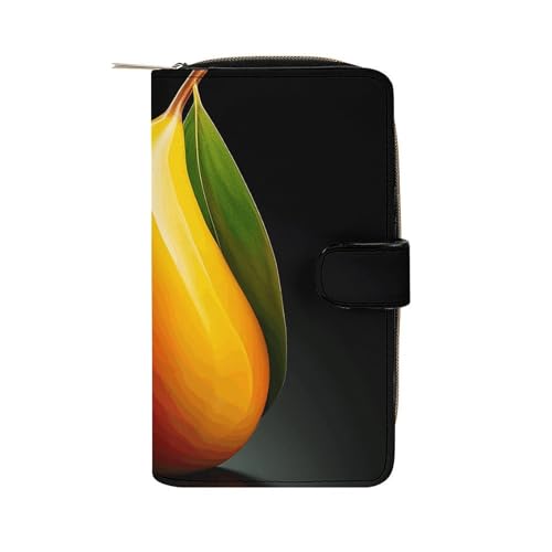 GHBNK Damen Leder Geldbörse Lange Geldbörse für Männer Little Bell mit Schleife Wristlet Wallets mit 12 Kartenhalter Große Kapazität Münzfach, Mango, 19.7x11x3.5cm von GHBNK