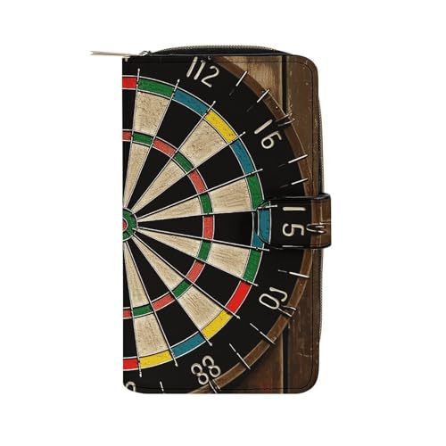 GHBNK Damen Leder Geldbörse Lange Geldbörse für Männer Lustige Waschbär Basketball Wristlet Wallets mit 12 Kartenhalter Große Kapazität Münzfach, Dartscheibe, 19.7x11x3.5cm von GHBNK