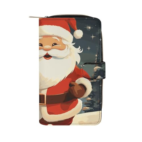 GHBNK Damen Leder Geldbörse Lange Geldbörse für Männer Lustige Waschbär Basketball Wristlet Wallets mit 12 Kartenhalter Große Kapazität Münzfach, Weihnachtsmann, 19.7x11x3.5cm von GHBNK