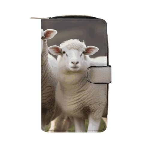 GHBNK Damen Leder Geldbörse Lange Geldbörse für Männer Niedlich Snowboard Schneemann Wristlet Wallets mit 12 Kartenhalter Große Kapazität Münzfach, Schafe und Lämmer., 19.7x11x3.5cm von GHBNK