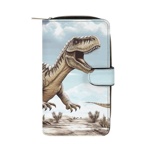 GHBNK Damen Leder Geldbörse Lange Geldbörse für Männer Night Crow Wristlet Wallets mit 12 Kartenhalter Große Kapazität Münzfach, Dinosaurier Walking Dinosaurier Walking, 19.7x11x3.5cm von GHBNK