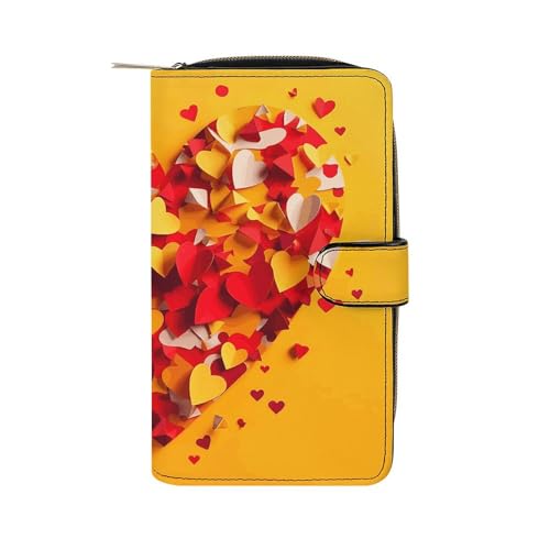 GHBNK Damen Leder Geldbörse Lange Geldbörse für Männer Nikolausmütze Geschenk und Frohe Weihnachten Wristlet Wallets mit 12 Kartenhalter Große Kapazität Münzfach, Bestehend aus Herzform, 19.7x11x3.5cm von GHBNK