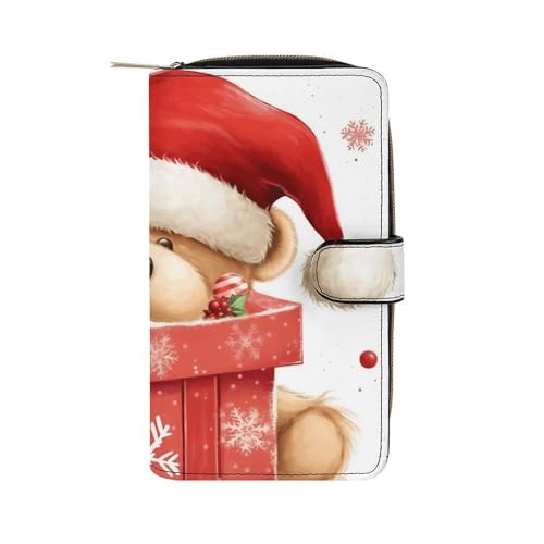 GHBNK Damen Leder Geldbörse Lange Geldbörse für Männer Nikolausmütze Geschenk und Frohe Weihnachten Wristlet Wallets mit 12 Kartenhalter Große Kapazität Münzfach, Nikolausmütze Geschenk und Frohe von GHBNK