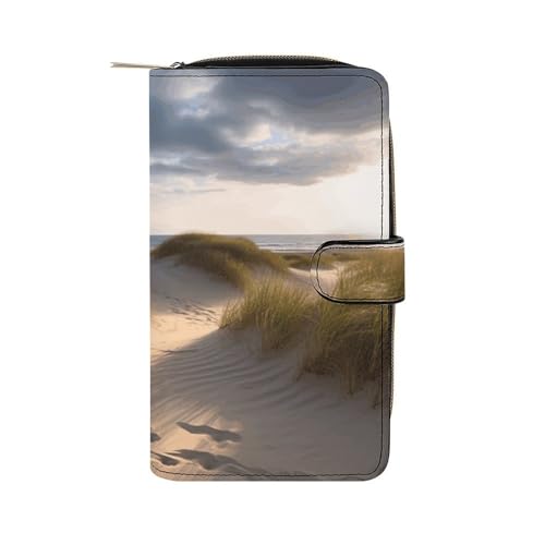 GHBNK Damen Leder Geldbörse Lange Geldbörse für Männer Nikolausmütze Geschenk und Frohe Weihnachten Wristlet Wallets mit 12 Kartenhalter Große Kapazität Münzfach, Stranddünen, 19.7x11x3.5cm von GHBNK