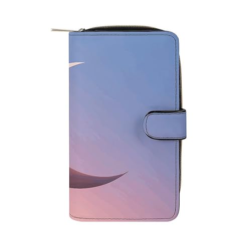 GHBNK Damen Leder Geldbörse Lange Geldbörse für Männer Rot Ball Wristlet Wallets mit 12 Kartenhalter Große Kapazität Münzfach, Gradient Moon, 19.7x11x3.5cm von GHBNK