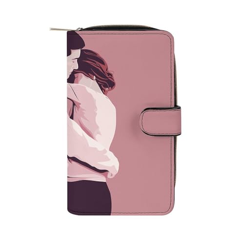 GHBNK Damen Leder Geldbörse Lange Geldbörse für Männer Rot Ball Wristlet Wallets mit 12 Kartenhalter Große Kapazität Münzfach, Handgezeichnetes Paar, 19.7x11x3.5cm von GHBNK