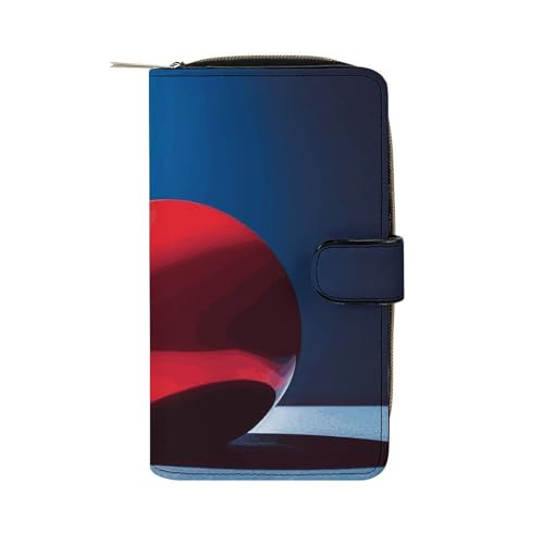 GHBNK Damen Leder Geldbörse Lange Geldbörse für Männer Rot Ball Wristlet Wallets mit 12 Kartenhalter Große Kapazität Münzfach, Rote Kugel, 19.7x11x3.5cm von GHBNK