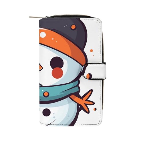 GHBNK Damen Leder Geldbörse Lange Geldbörse für Männer Show Radiance Wristlet Wallets mit 12 Kartenhalter Große Kapazität Münzfach, Schneemann Orange Nase, 19.7x11x3.5cm von GHBNK