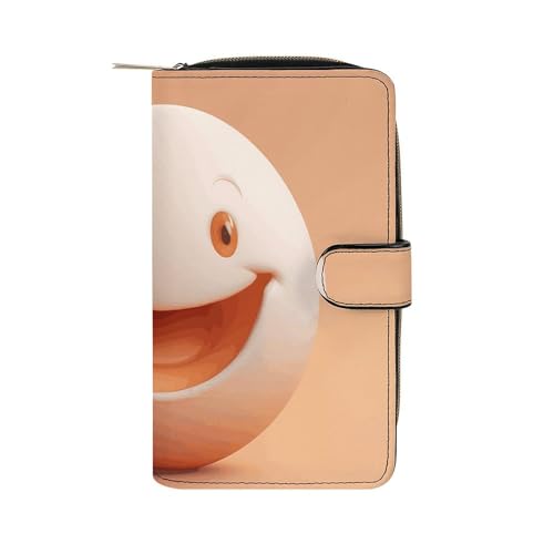 GHBNK Damen Leder Geldbörse Lange Geldbörse für Männer Show Radiance Wristlet Wallets mit 12 Kartenhalter Große Kapazität Münzfach, Smiling Egg, 19.7x11x3.5cm von GHBNK