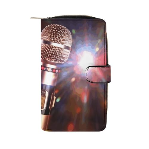 GHBNK Damen Leder Geldbörse Lange Geldbörse für Männer Süße Nymphensittiche Wristlet Wallets mit 12 Kartenhalter Große Kapazität Münzfach, Karaoke-Mikrofon, 19.7x11x3.5cm von GHBNK