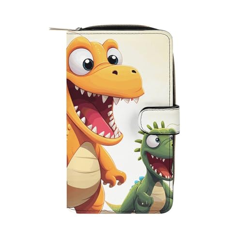 GHBNK Damen Leder Geldbörse Lange Geldbörse für Männer Violine Noten Wristlet Wallets mit 12 Kartenhalter Große Kapazität Münzfach, Cartoon-Dinosaurier-Bilder., 19.7x11x3.5cm von GHBNK