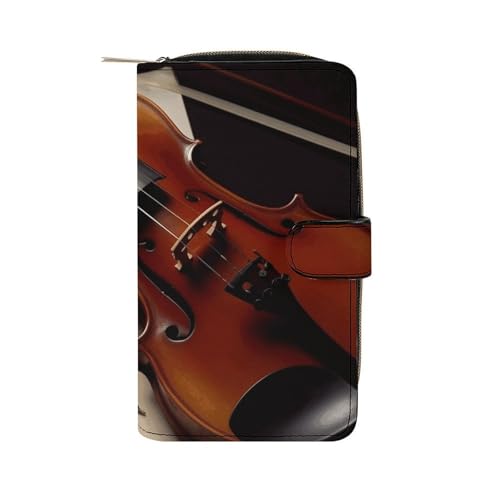 GHBNK Damen Leder Geldbörse Lange Geldbörse für Männer Violine Noten Wristlet Wallets mit 12 Kartenhalter Große Kapazität Münzfach, Violine Notenblätter, 19.7x11x3.5cm von GHBNK